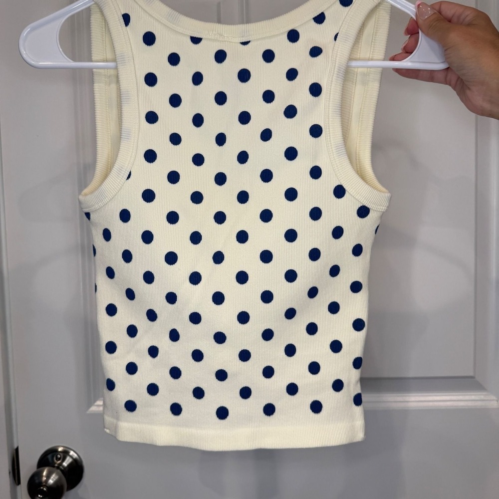 AS Revival Active Polka Dot Crop Tank Cream Navy Blue Size M/L - Picture 7 of 8